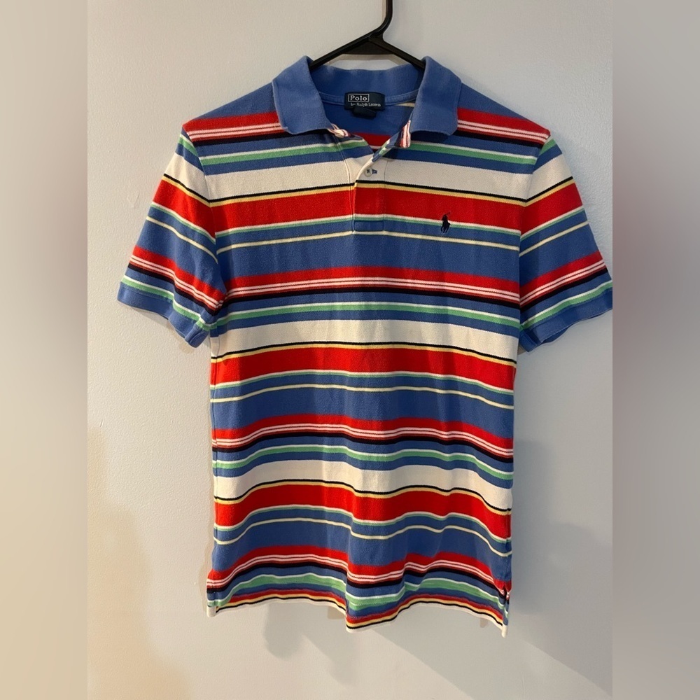 Ralph Lauren Boys Blue and Red Striped Polo Shirt youth large
